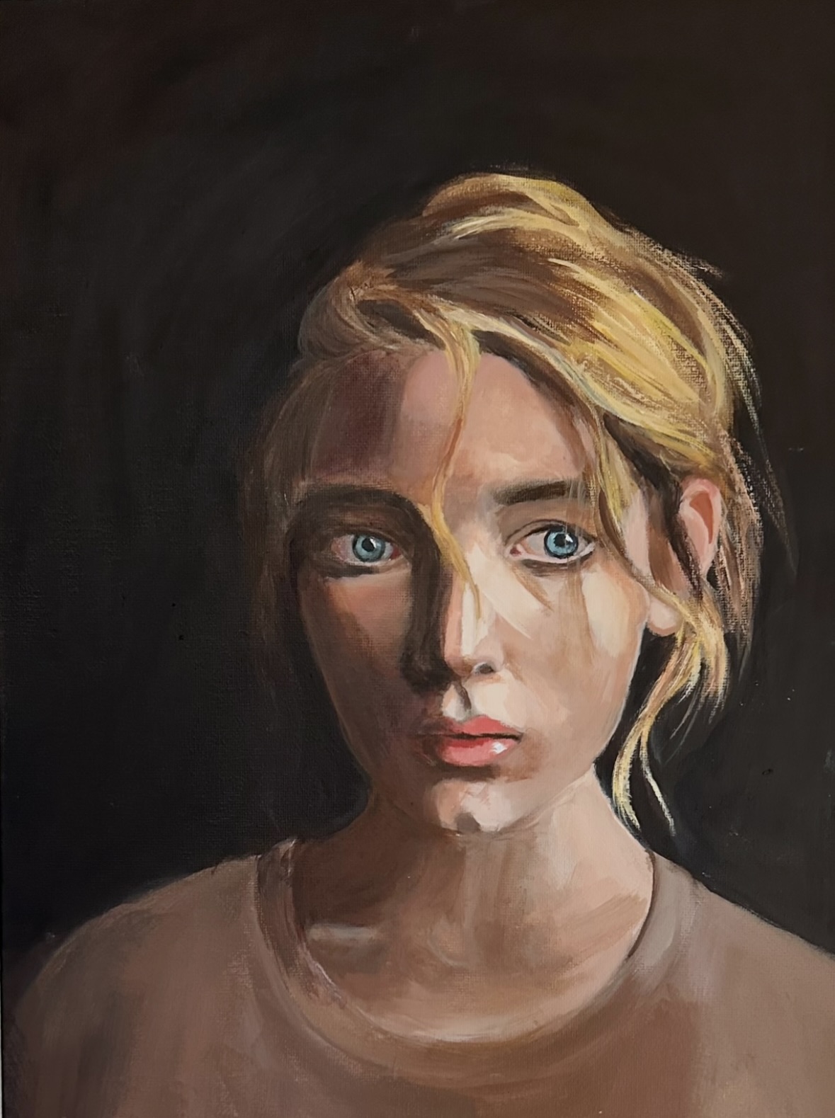 Acrylic painted portrait of a blonde woman by Barbara Gordon