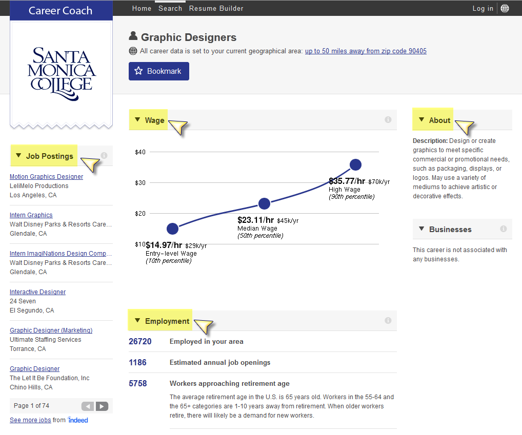 Screen shot of job detail page