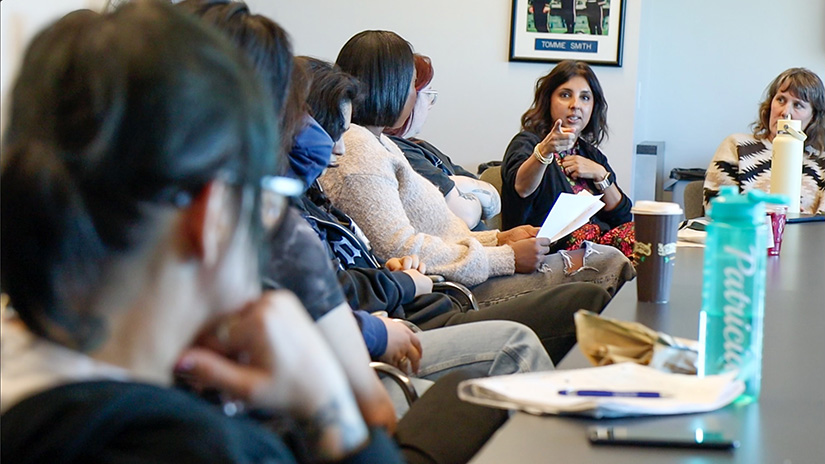 Homeless Service Work Professor Leepi Shimkhada teaching a class in Fall 2024.