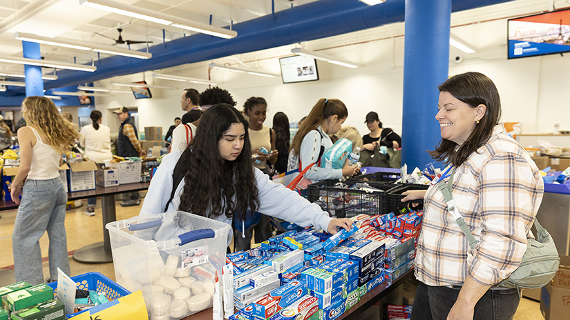 In the cafeteria SMC Cares fire relief drive.