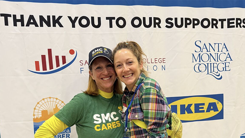 SMC Foundation President Lizzy Moore at the Fire Relief Drive with actress Judy Greer