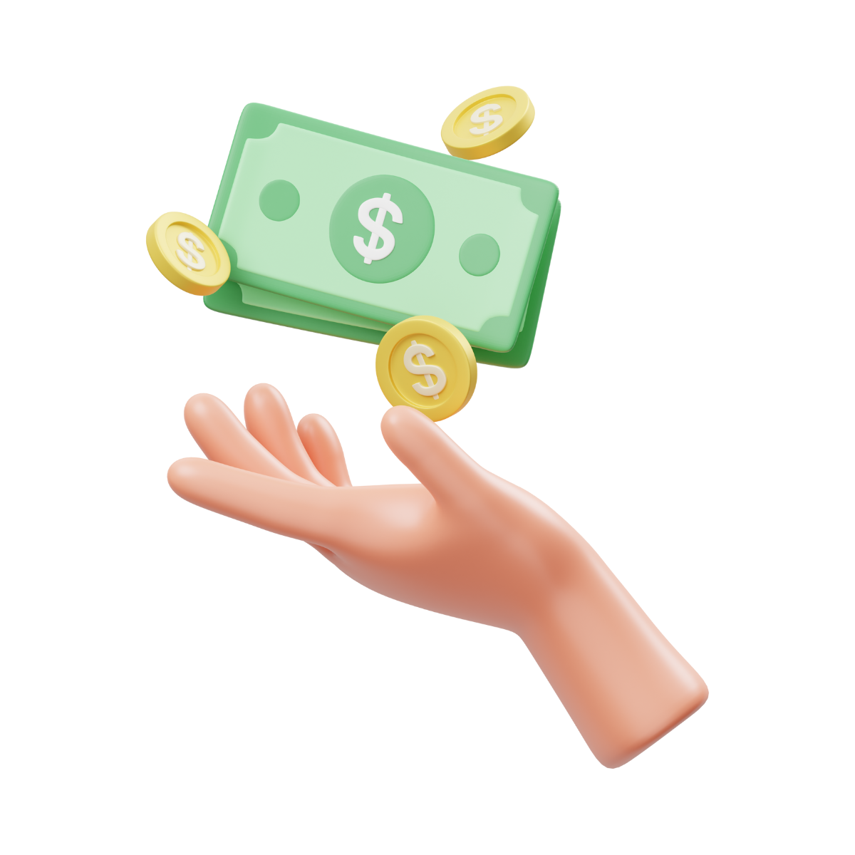 hand catching dollars and coins